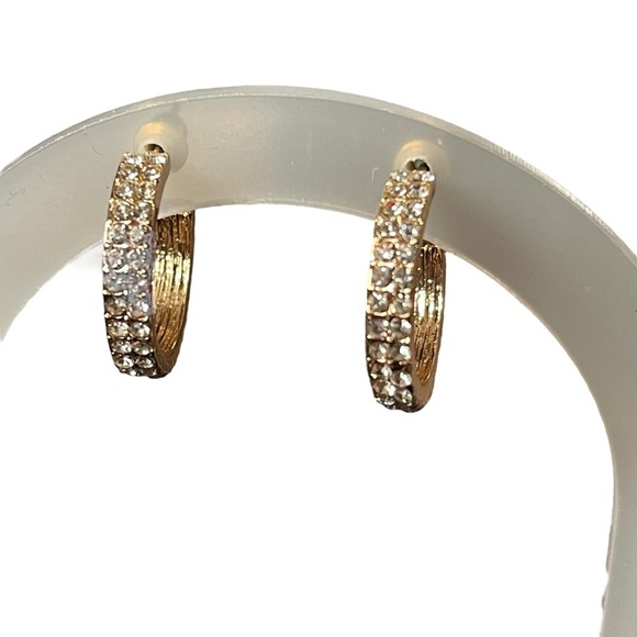 Rhinestone gold tone hoop earrings - Picture 2 of 3
